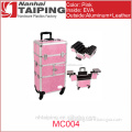 2 in 1 high capacity fashionable pink cosmetic case with trolley